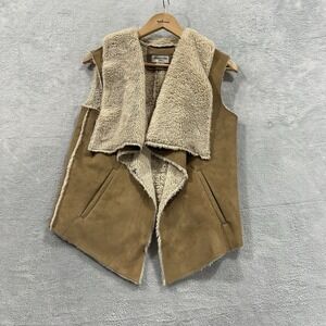 Celebrity Pink Vest Women's Medium Faux Sherpa Sherling Brown Beige Pockets